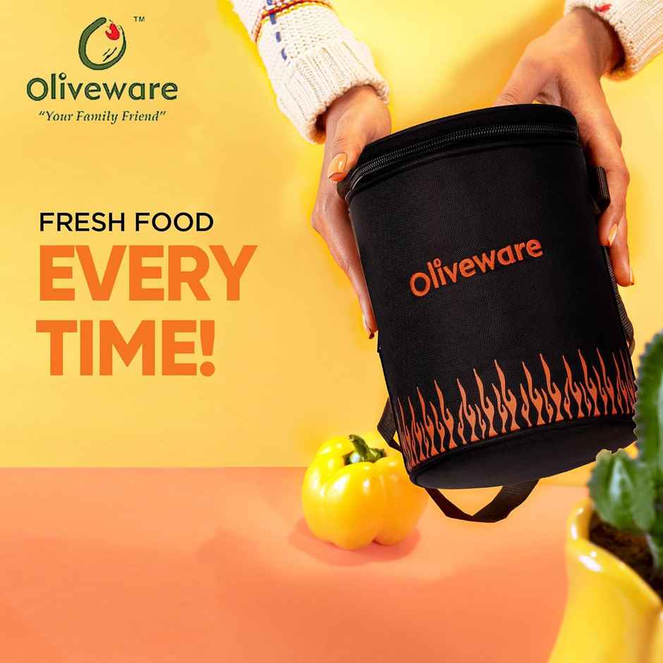 Oliveware Dazzle Glassware Round Lunchbox Microwave Proof - Black Orange