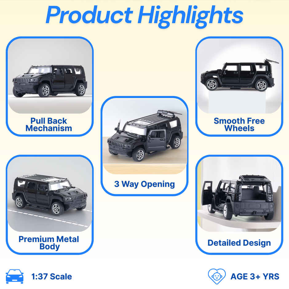 Race n Roll Premium Die-Cast Car | 3-Way Opening | Pull-Back Action | Humm Black