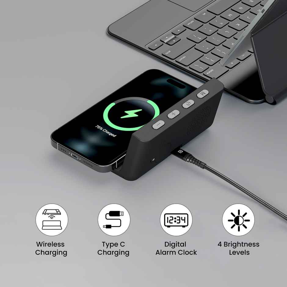 Portronics Freedom 4A a Desktop Wireless Mobile Charger with QC Adapter for Fast Charging(Black)