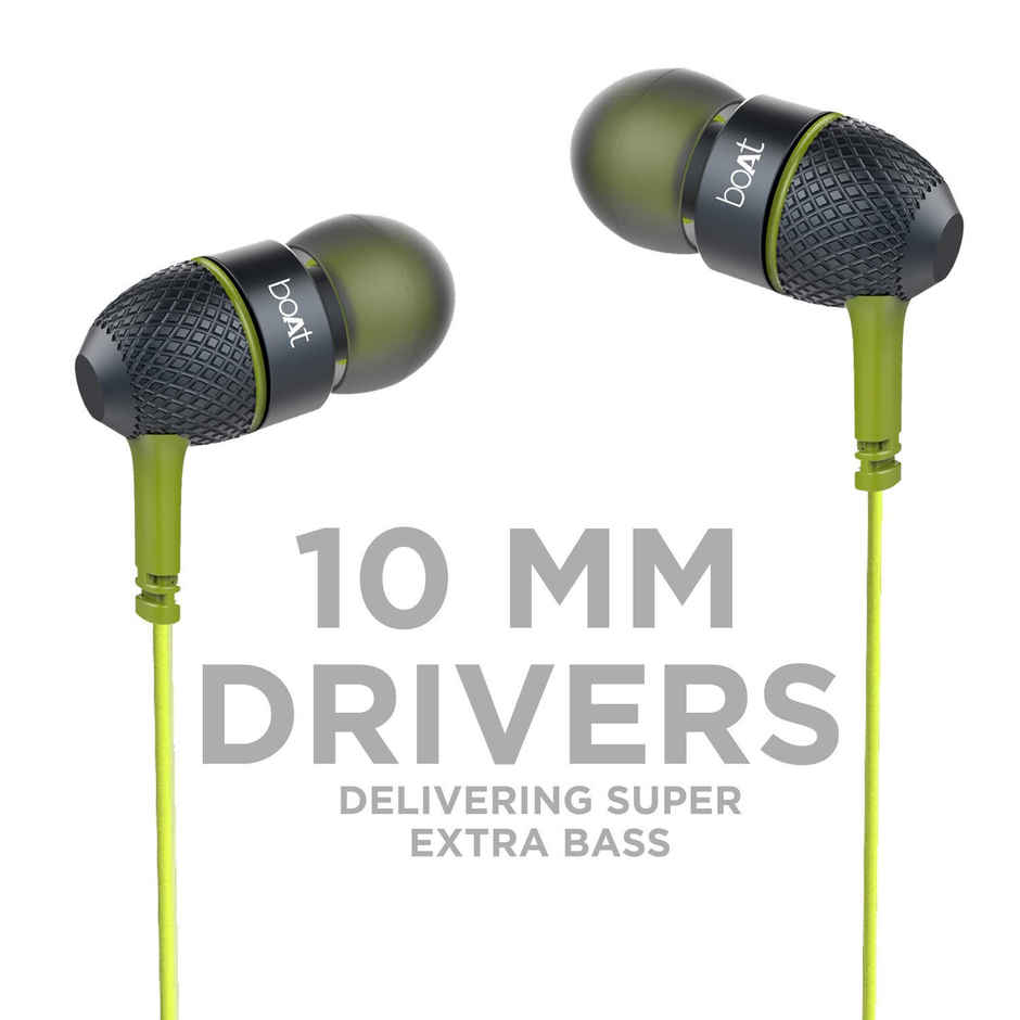 boAt Bassheads 220 in-Ear Wired Headphones with Mic (Indi Lime)