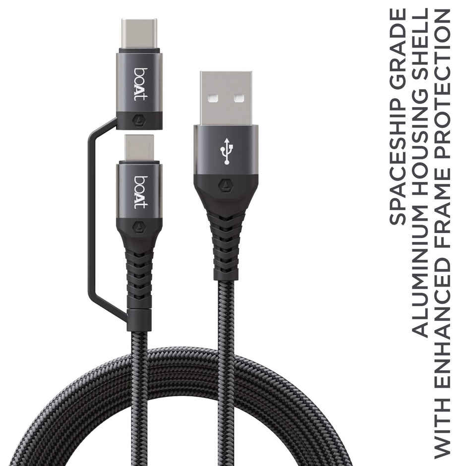 boAt USB Type C Cable 3 A 1.5 m Deuce USB 330 2-in-1 Micro and with 3A Fast Charge,480mbps  (Compatible with Android Phones, Tablets) - Mercurial Black