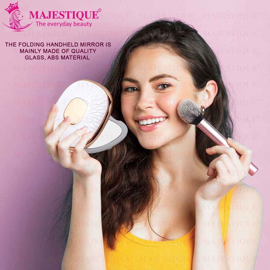 Majestique Dual Magnifying Compact Mirror | 2X Square Adjustable Folding - Multicolor