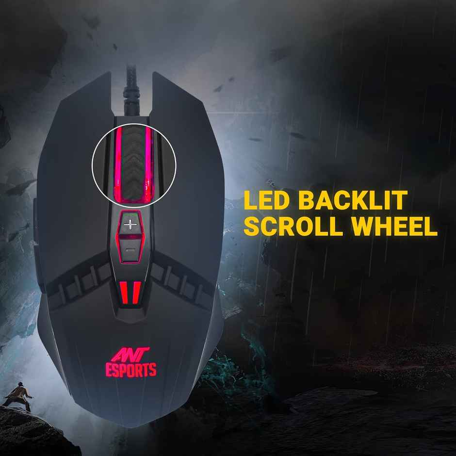 Ant Esports Km500 Pro Backlit Gaming Keyboard,Braided Cable And 3200 Dpi Optical Sensor