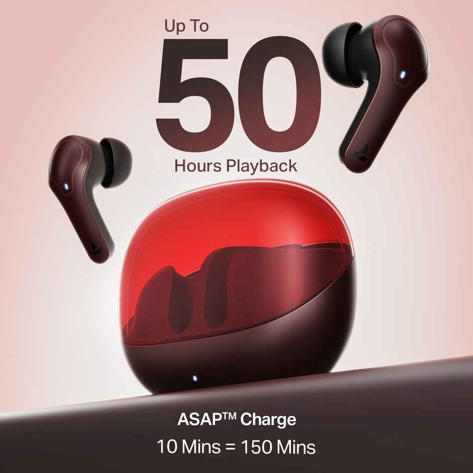 boAt Airdopes Plus 311, Glass Design, ENx Tech, Fast Charge, 50H Battery,TWS Ear Buds | Crimson Red