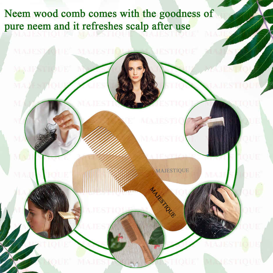 Majestique Men and Women Anti-Static & No Snag Wooden Hair Handle Comb