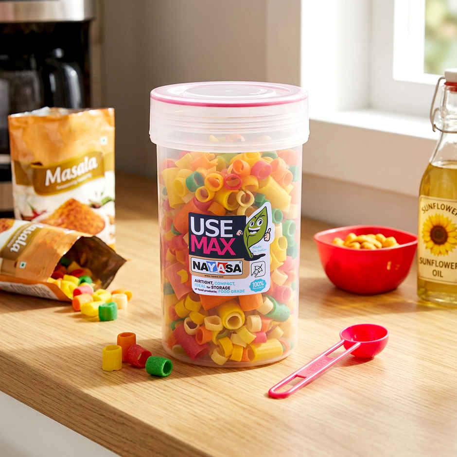 Nayasa Use Max Glaze BPA Free Food Grade Airtight Kitchen Storage Stackable Containers | Pink - 700 ml