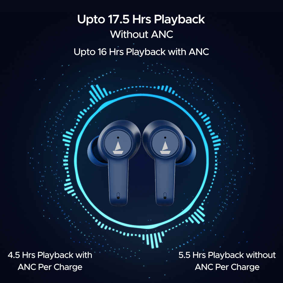 boAt Airdopes 411 ANC TWS Earbuds W - Active Noise Cancellation Up To 17.5 Hours Playback Blue Thunder