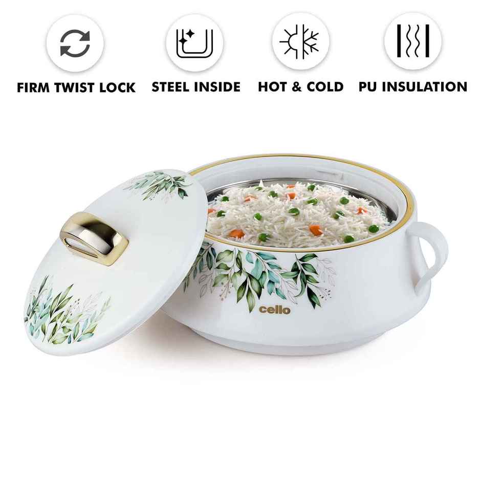 Cello Midas Inner Steel Insulated Casserole | White - 1500 ml