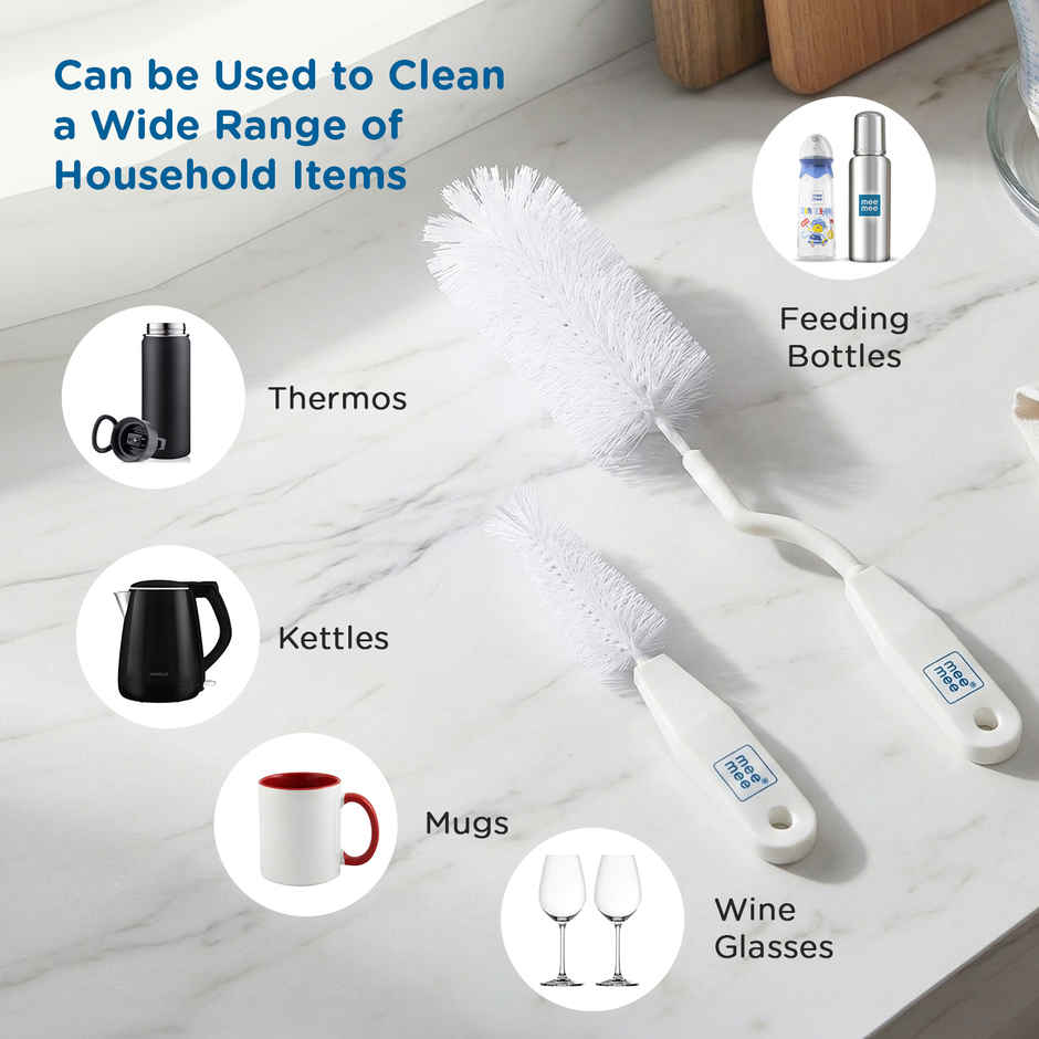 Mee Mee Bottle and Nipple Cleaning Brush | 360-degree Rotary Handle | White