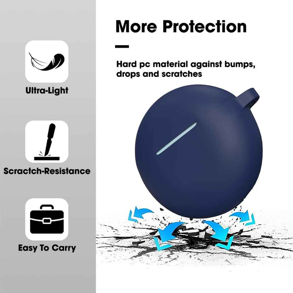 Sounce Silicone Case Cover for Oppo Enco Buds 2 | Shockproof | Anti-Dust with Carabiner | Blue