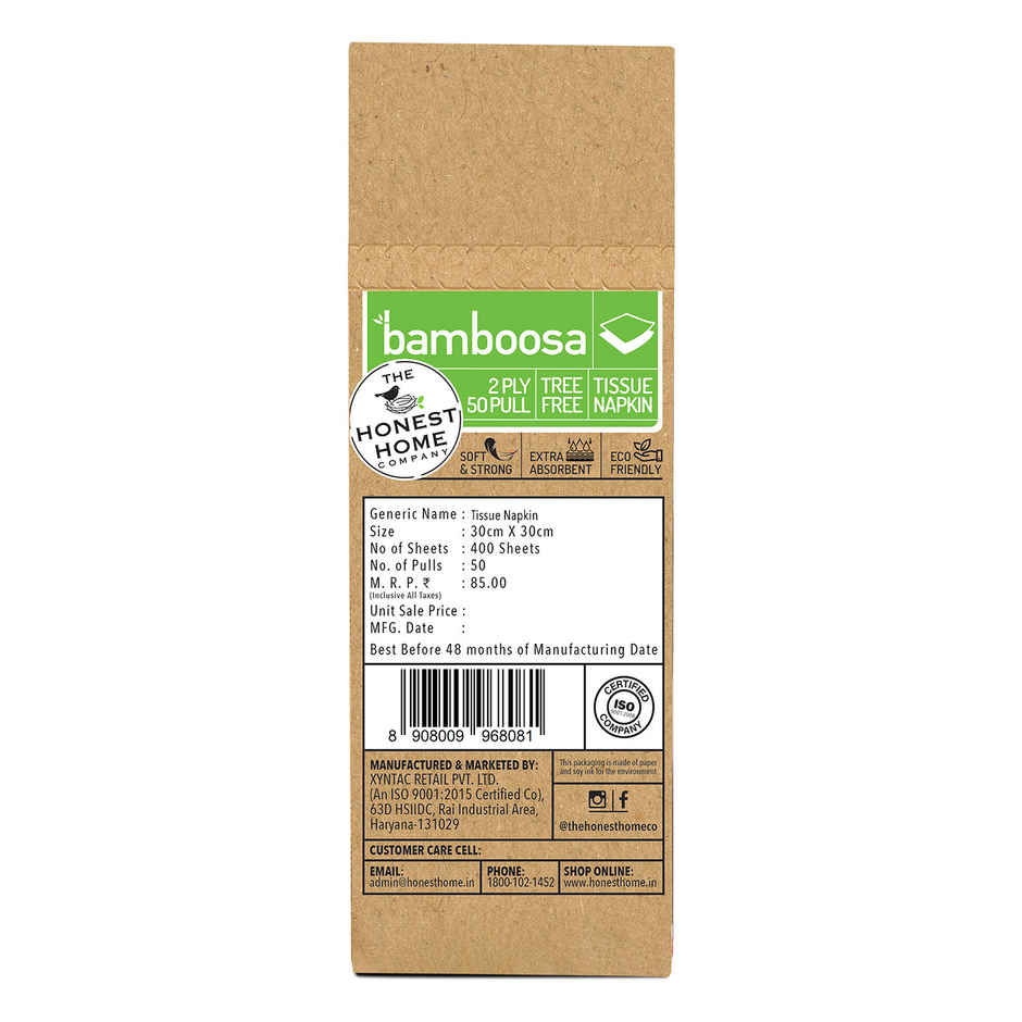 The Honest Home Company Bamboosa 2 Ply Napkin Tissue - 50 Pulls - Brown