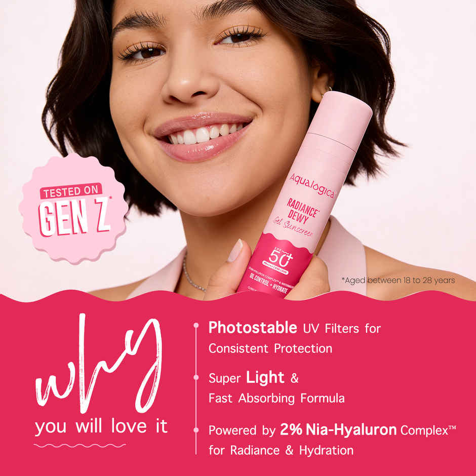 Aqualogica Radiance+ Dewy Lightweight Sunscreen Gel SPF 50+ PA+++ for Oily & Acne-Prone Skin