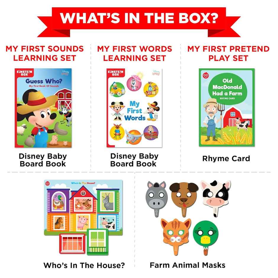 Einstein Box Featuring Disney for 1-Year-Old Boys/Girls | Board Books & Pretend Play Set