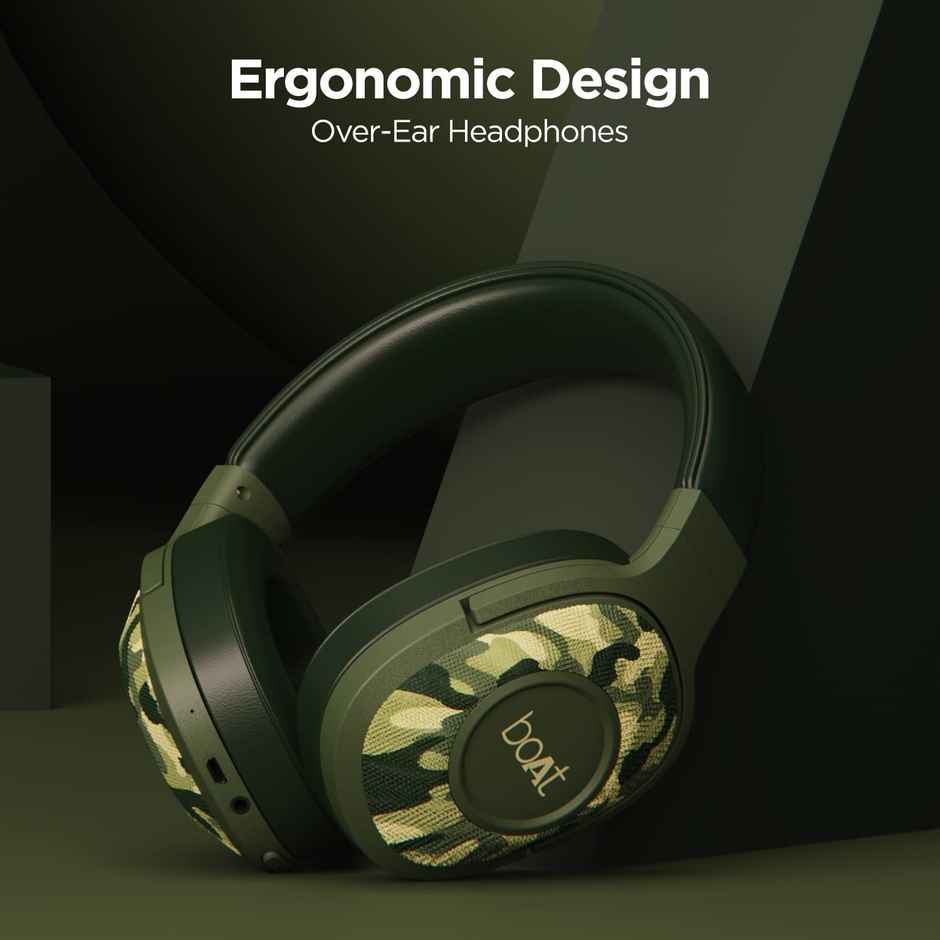 boAt Rockerz 550 Over Ear BT Headphones w/ 20H Playback, 50mm Drivers & BTv5.0 (Army Green)