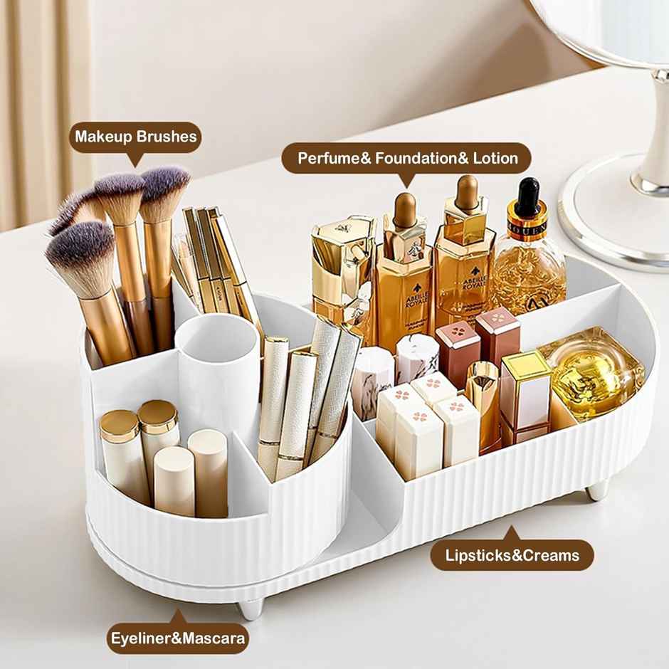 Perpetual 360 Rotating Makeup Organizer with Brush Holder | White