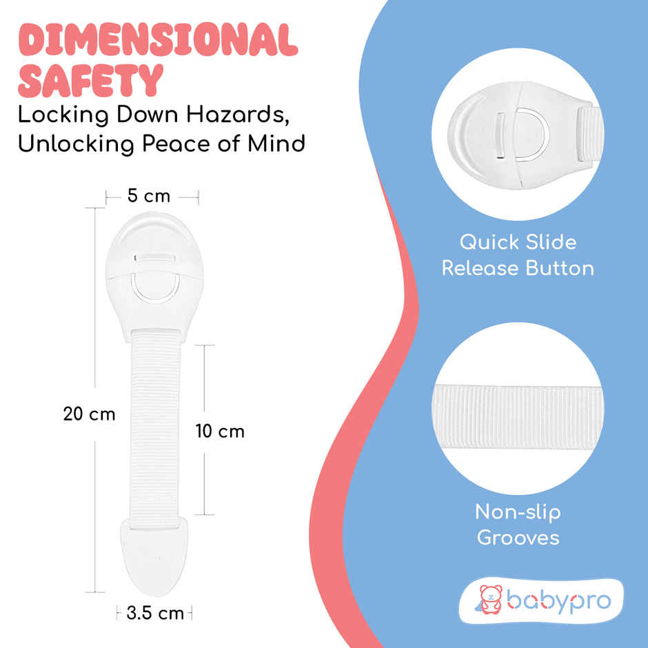 BabyPro Safety Latch for Furniture Cabinets, Drawers | White