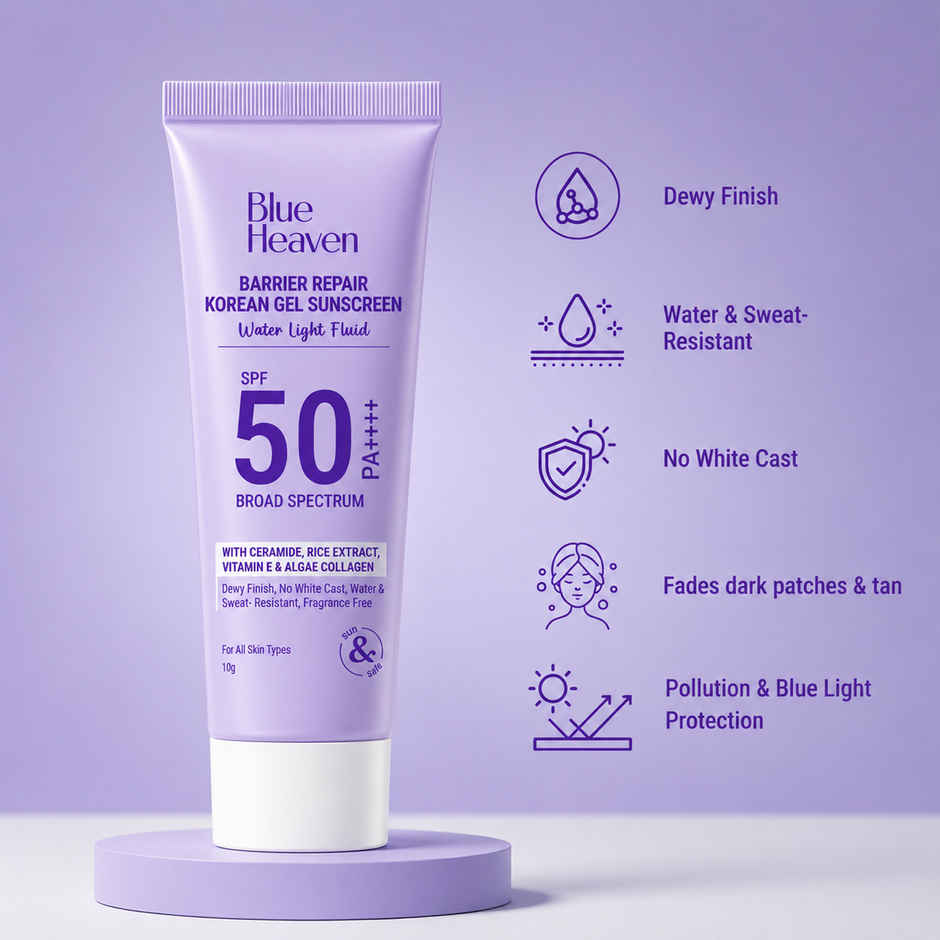 Blue Heaven Barrier Repair Korean Gel Sunscreen SPF50 PA ++++ Sun Cream for Men and Women
