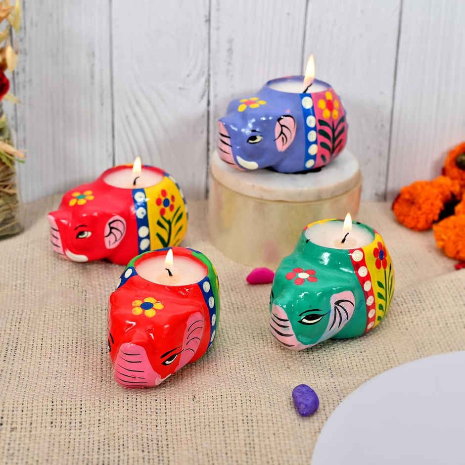 Multicolour Elephant Diya for Diwali Festive Celebration | Pack Of 2 | Party Propz
