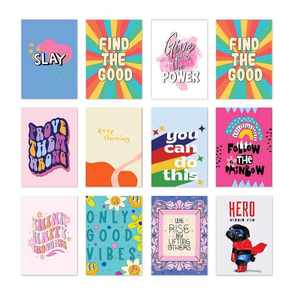Paper Plane Design Good Vibes Inpiratinal Quotes Wall Posters | Set Of 12 | Size 29 x 21 cm | D2