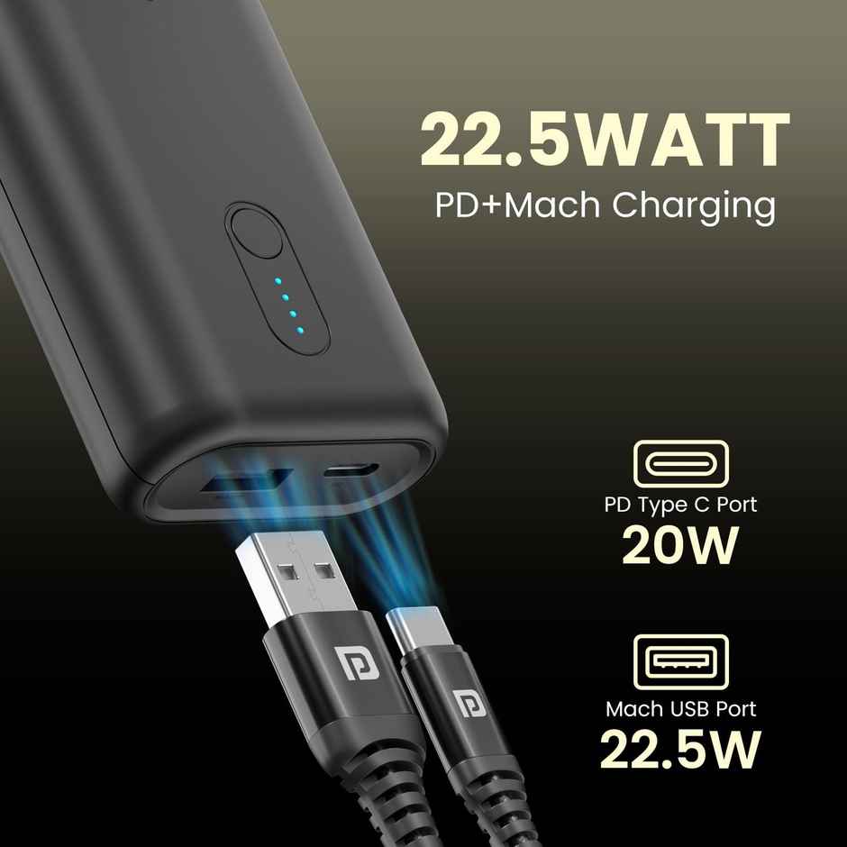 Portronics Power Pod 10K, 10000 mAh 22.5W Max Output Power Bank - Black