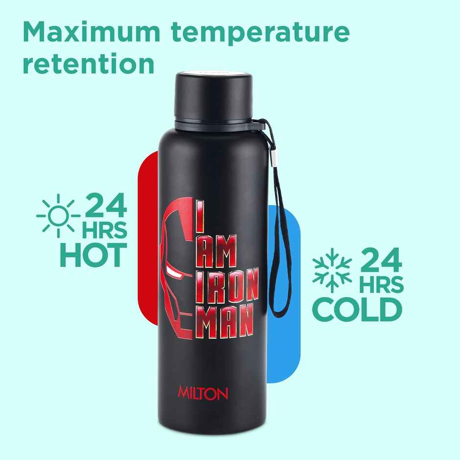 Milton Marvel Artedge Thermosteel Bottle | 1000 ml | Black | Iron Man