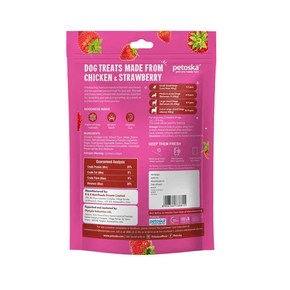 Petoska Dog Treats Chicken and Strawberry Red Heart Sticks