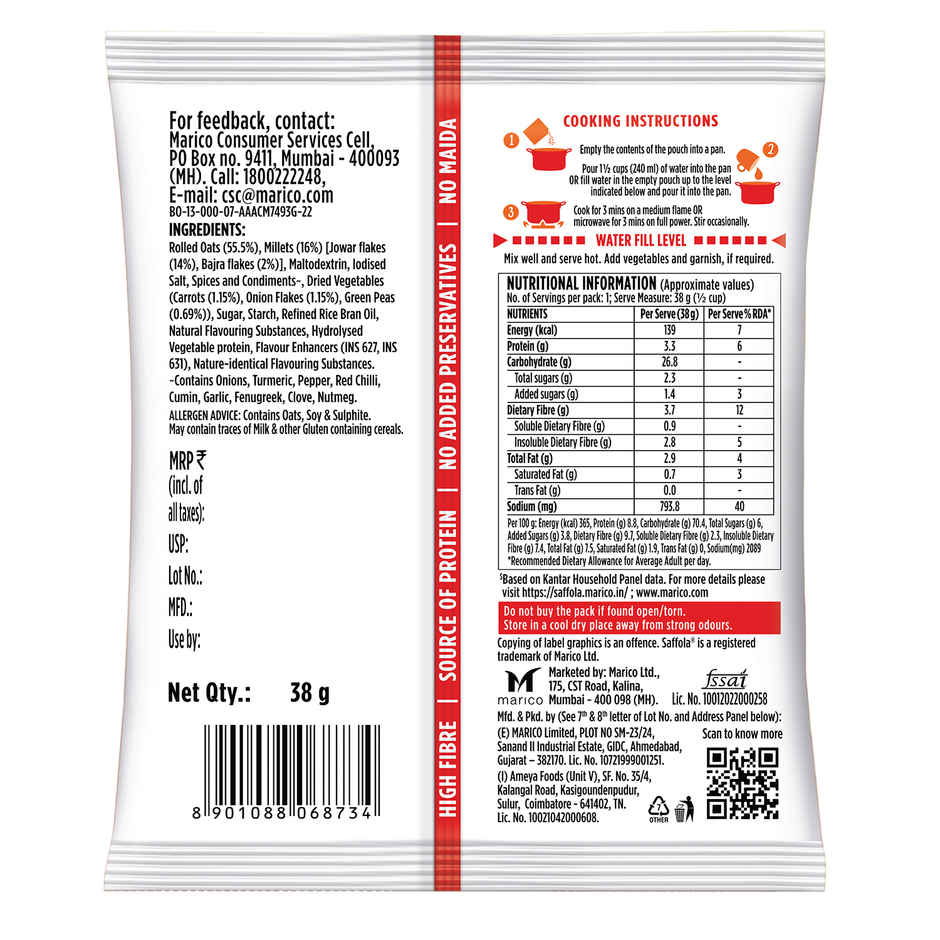 Saffola Masala Oats |Classic Masala | Anytime Snack | Ready in 3 mins | Millets Goodness