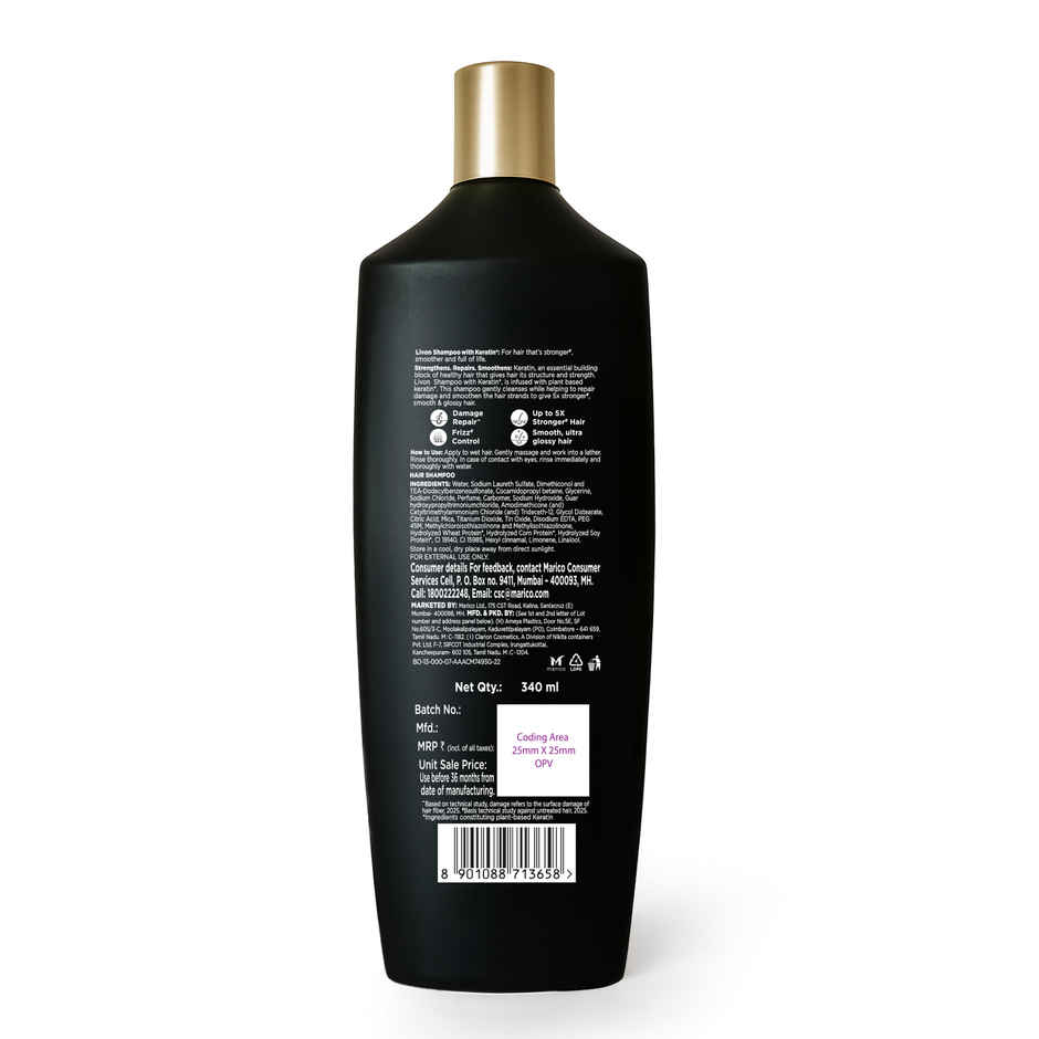 Livon Keratin Shampoo for Women & Men | Repairs Damaged Hair | Smooth & 5x Stronger Hair |340ml