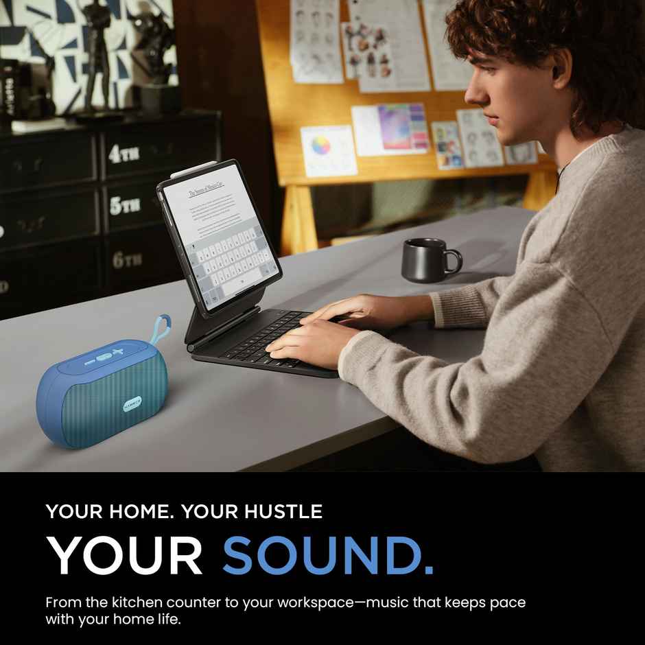 Hammer Wave 10W Bluetooth Speaker | Up to 8 Hours Playtime | BT v5.4, AUX | Blue