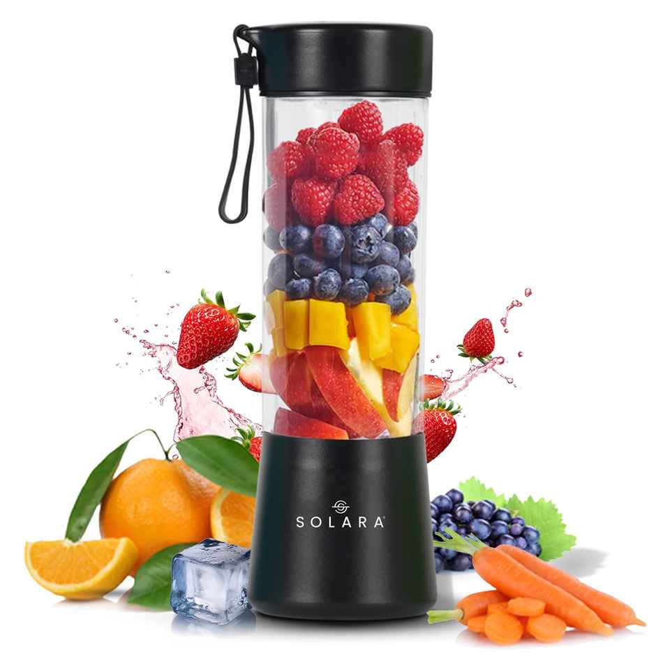SOLARA Blendkwik 180Watts Portable Blender for Juices, Shakes, Smoothies, Crushing Ice, 450ml, USB Rechargeable Battery with 4000 mAh - Black Knight