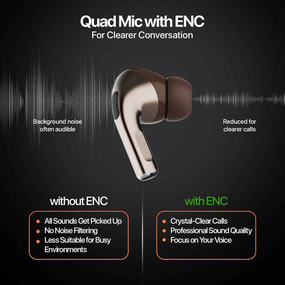 Fire-Boltt Fire Pods Aero Pro TWS Earbud with Custom EQ Profile, Quad Mic ENC & 50H Playtime, Ultra Low 50ms Game Mode, Walnut