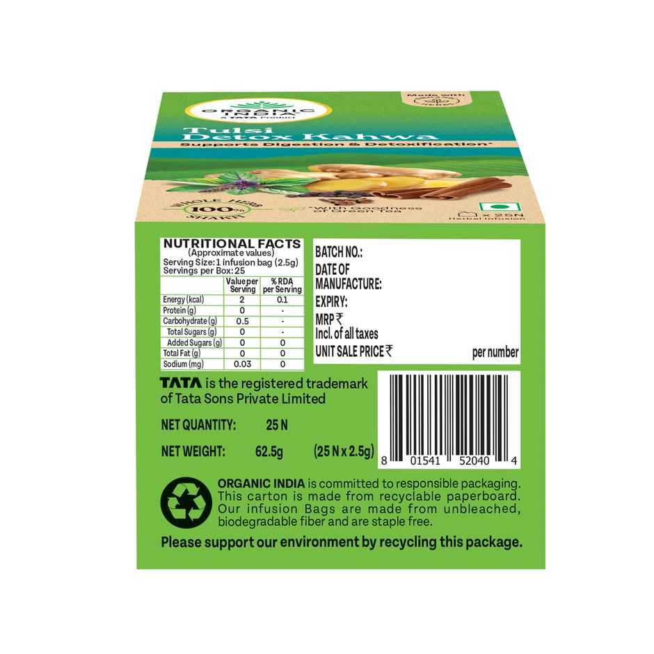 A TATA Product - Organic India Tulsi Detox Kahwa - 25 Tea Bags, Rich in Antioxidants