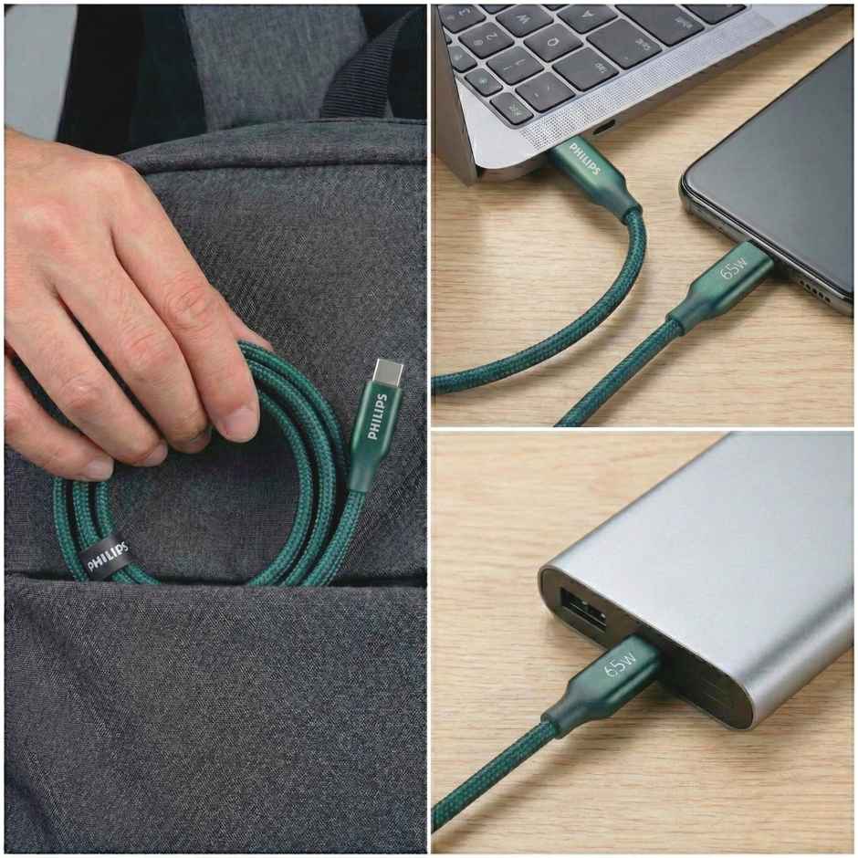 Philips DLC4130CT/94 65W USB Type-C to Type-C Fast Charging Cable | Nylon Braided | 1m