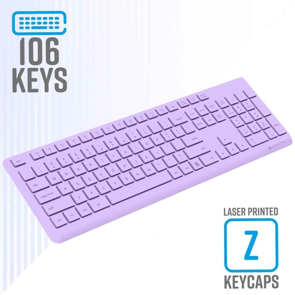 Zebronics Companion 200 Wireless Combo With Silent Operation Mouse, Full Size Keyboard (Purple)