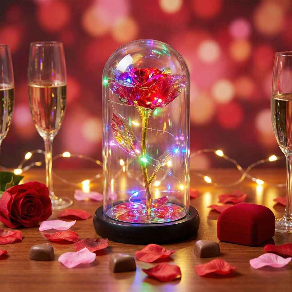 Preserved Rose in Glass Dome with LED Light Flower Decor | Party Propz
