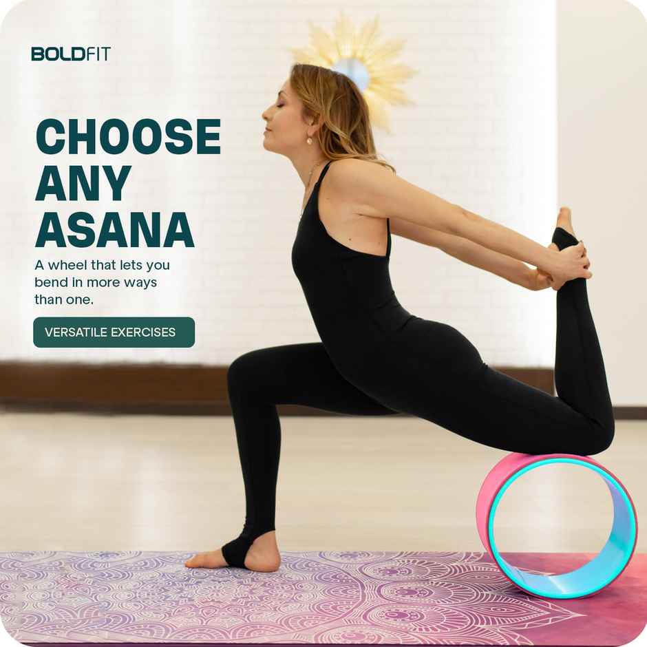 BOLDFIT Yoga Wheel | Stretching, Back Bends, Exercise Roller, Yoga Accessory for Home Workout |Blue
