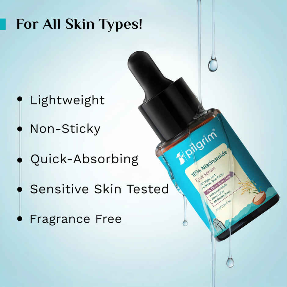 Pilgrim 10% Niacinamide Face Serum with Kojic Acid for Acne Marks, Clear & Glowing Skin