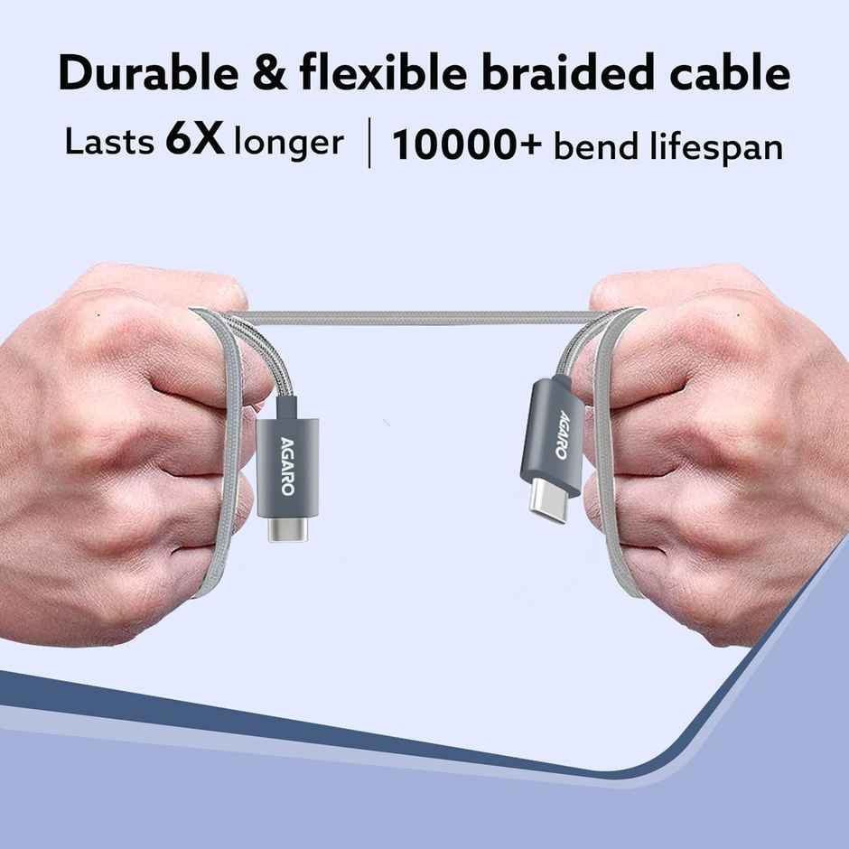 Agaro Type C to Type C Cable, 60W, 4A, Supports PD, Nylon Braided Fast Charging Cable Compatible With Type C Devices Including Android Phone, iPhone, Laptop & MacBook, 1M, 480 Mbps Data Transmission