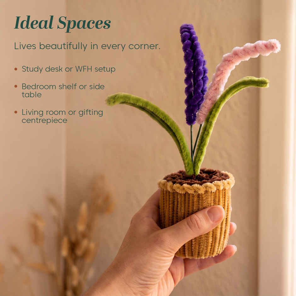 Kyari Soft Chenille Handmade Potted Flower Desk Decor | Purple & Pink