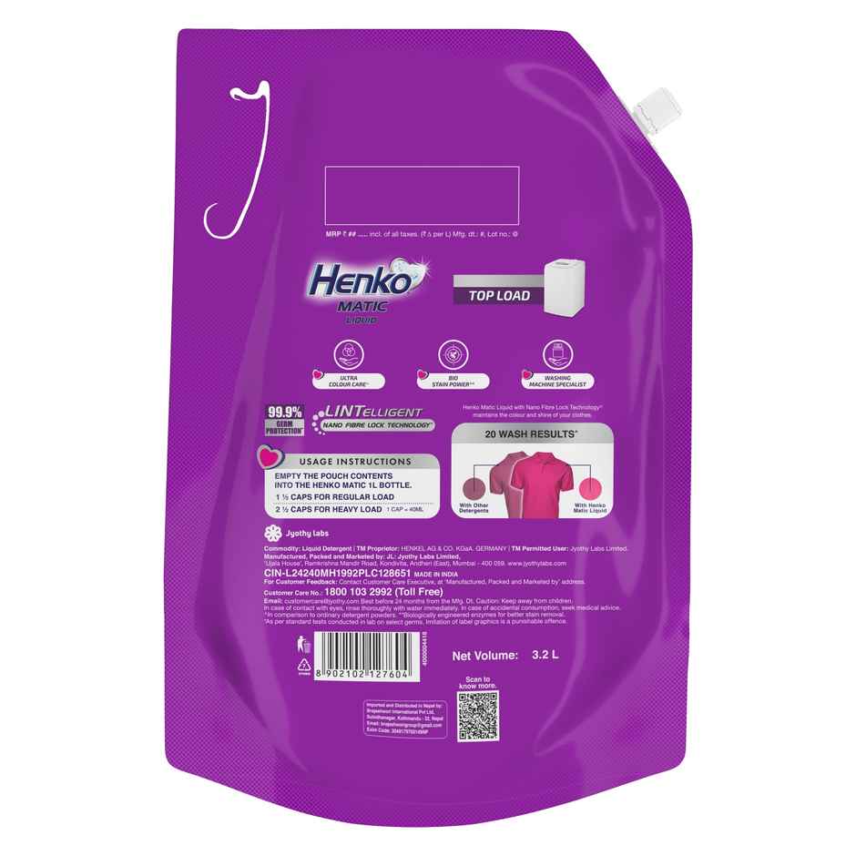 Henko Matic Top Load Detergent Liquid Refill Pouch
