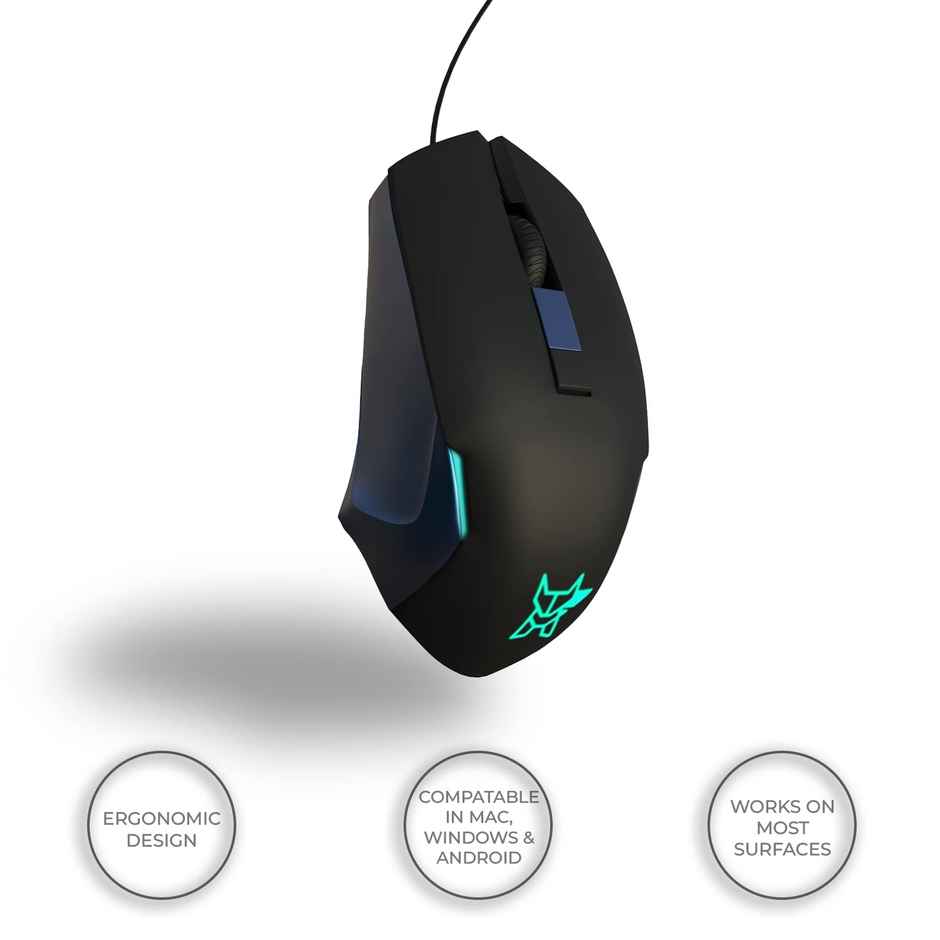 Arctic Fox Wired Usb Gaming Mouse With Breathing Lights And Dpi Upto 3600 - Black & Blue