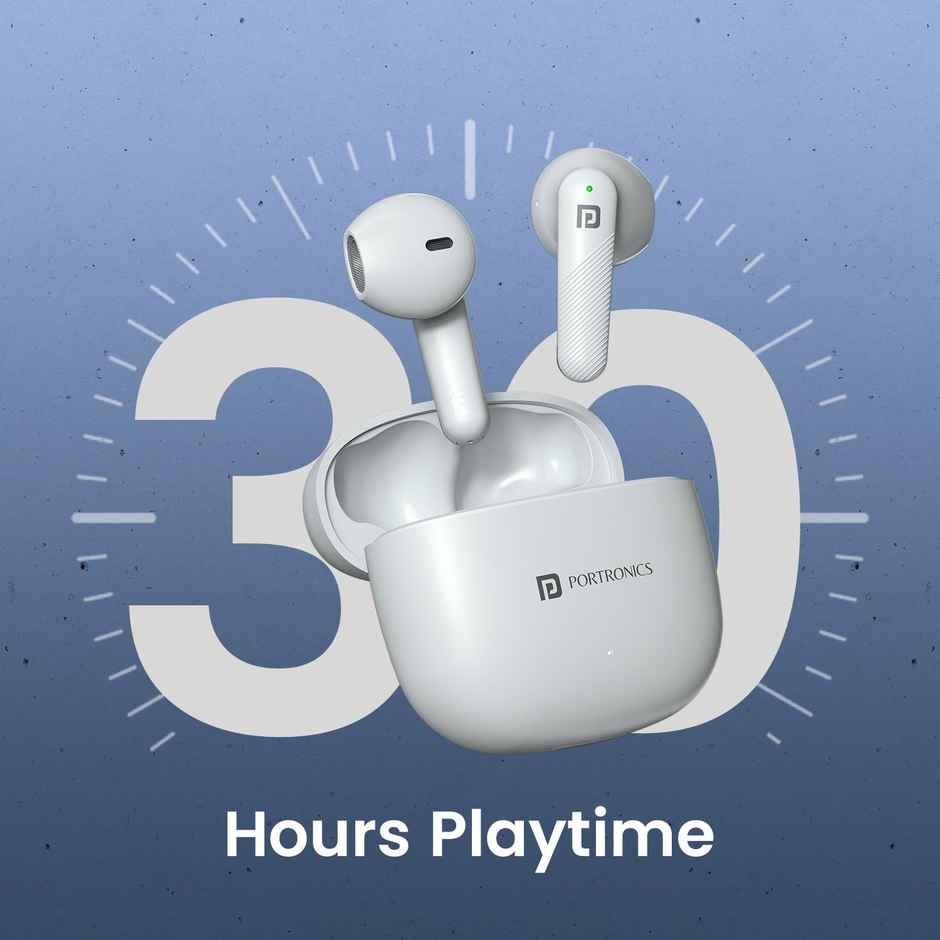 Portronics Harmonics Twins S18 in Ear TWS Earbuds with 30H Playtime, in Built HD Mic, Game/Music Mode, 13mm Dynamic Driver, Low Latency, Touch Control, Type C Fast Charging, Light Weight(White)