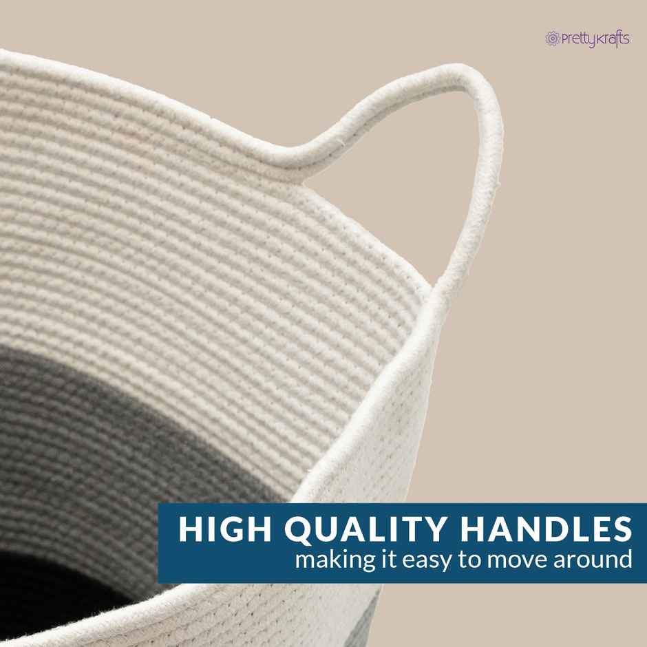 PrettyKrafts Jute Rope Basket | Organizer for Laundry, Gifts & Planters - White, Grey & Black