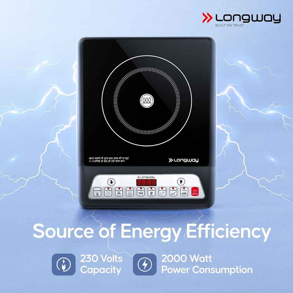 Longway Elite Plus IC 2000 Watt Induction Cooktop with Auto Shut-Off & Over-Heat Protection With 8 Cooking Mode - Black