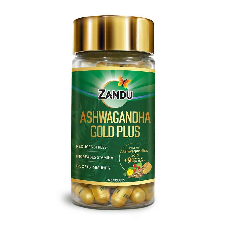 Zandu Ashwagandha Gold Plus Made with 24K Pure gold 9 Potent Herbs, Helps Improves Strength