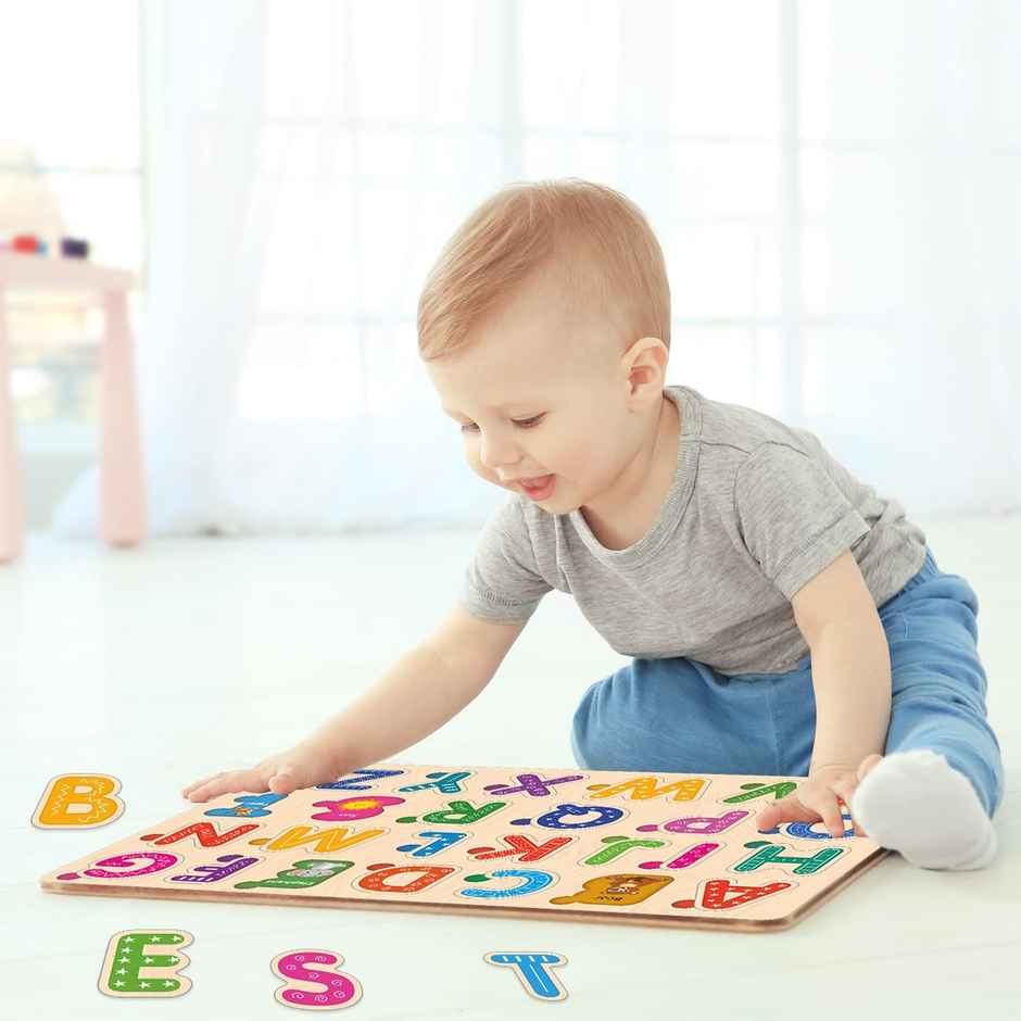 Webby Wooden Colorful Alphabets, Counting Numbers and Shapes Puzzle for Preschool Kids - Set of 6