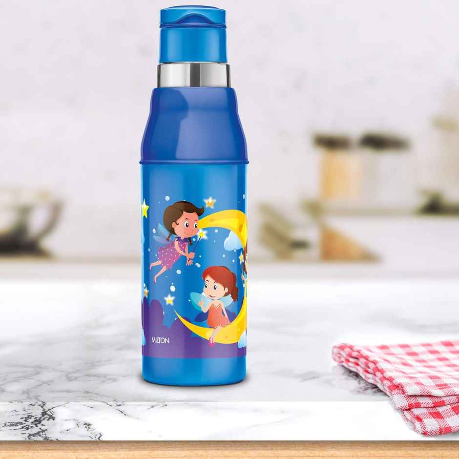 MiLiteron Kool Steelight 600 Kids Plastic Insulated Water Bottle With Straw | 520 ml | Pearl Blue