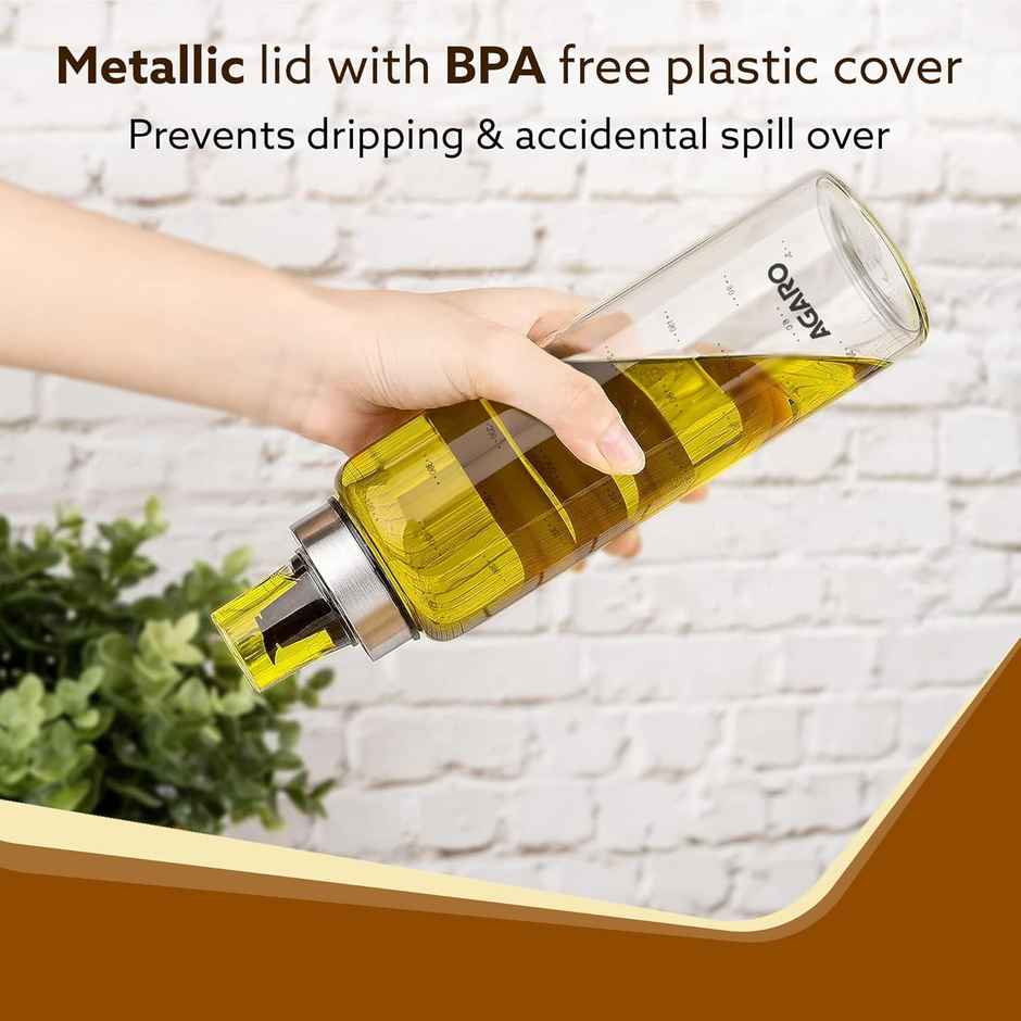 Agaro Elite Borosilicate Glass Oil Dispenser With Capacity Markings, Pack of 2