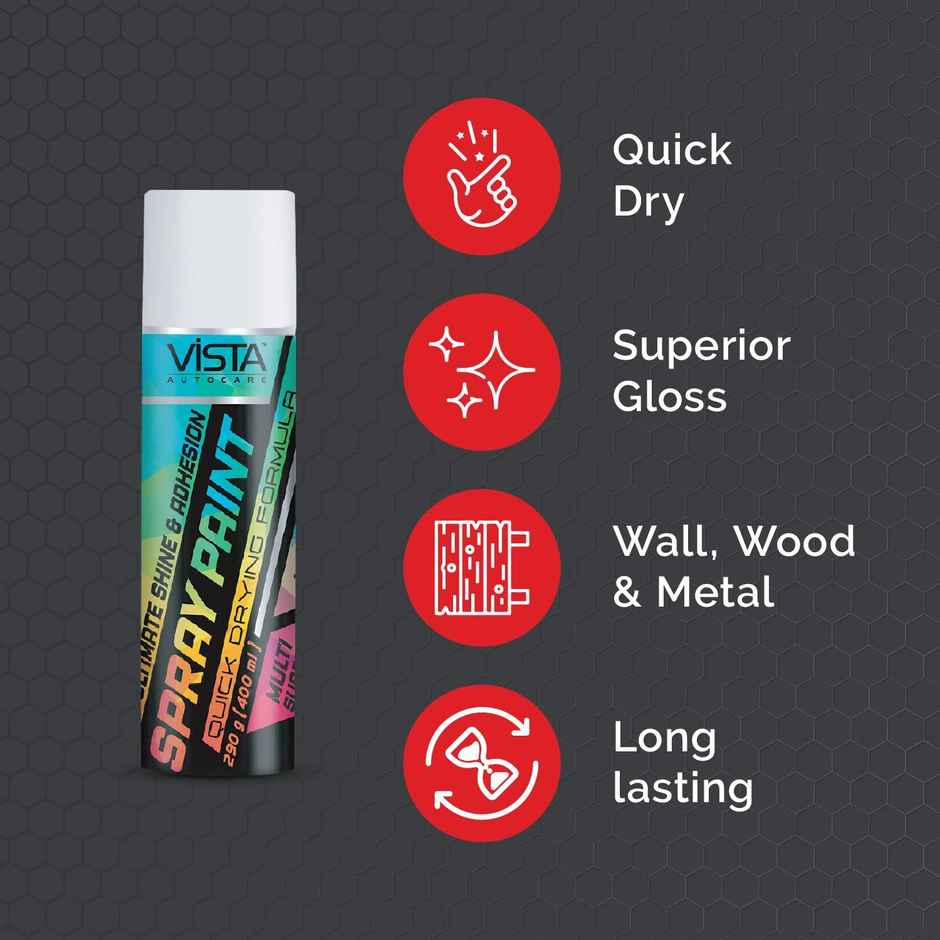 Vista Auto Care White Spray Paint | Quick-Drying Multi-Surface for Metal | Wood |Plastic | Walls