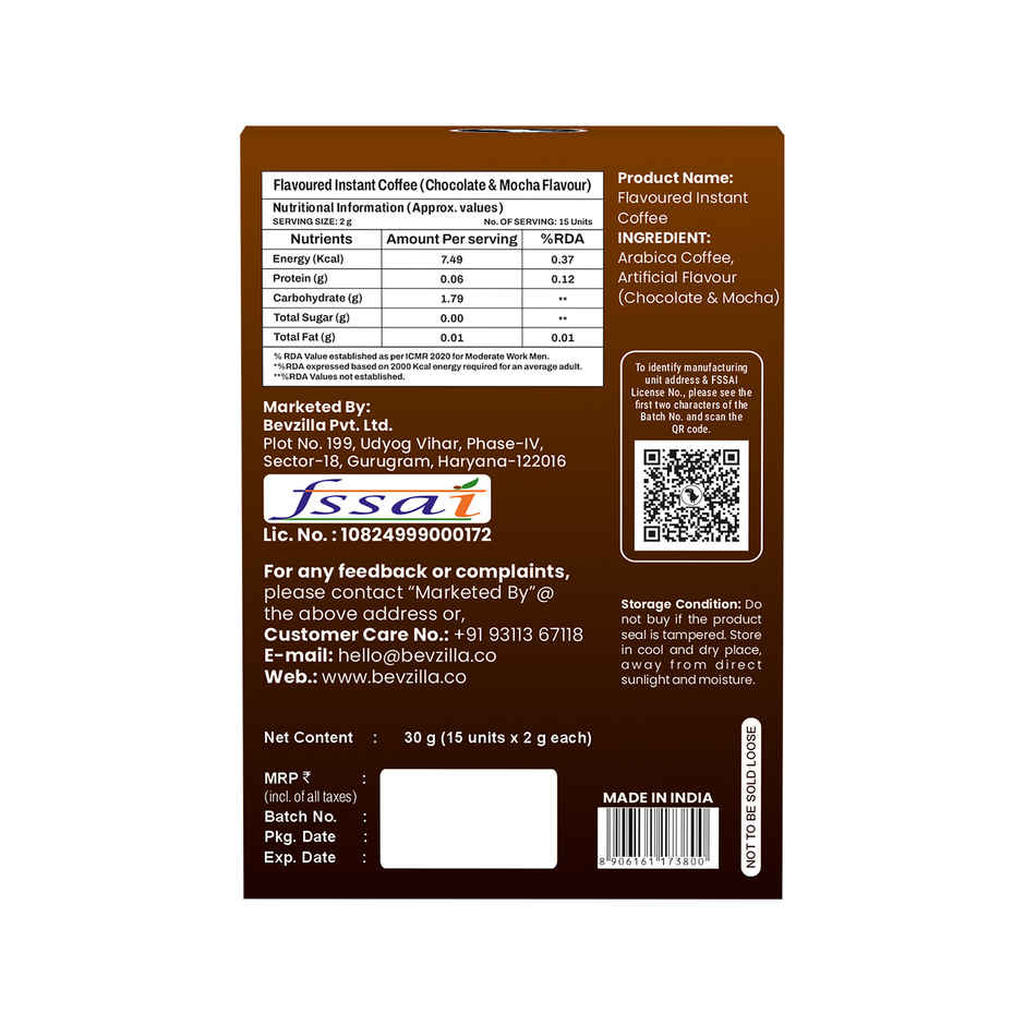 Bevzilla Choco Mocha Instant Coffee Powder Sachet